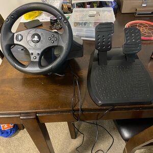 Black Gaming Steering Wheel and Pedals